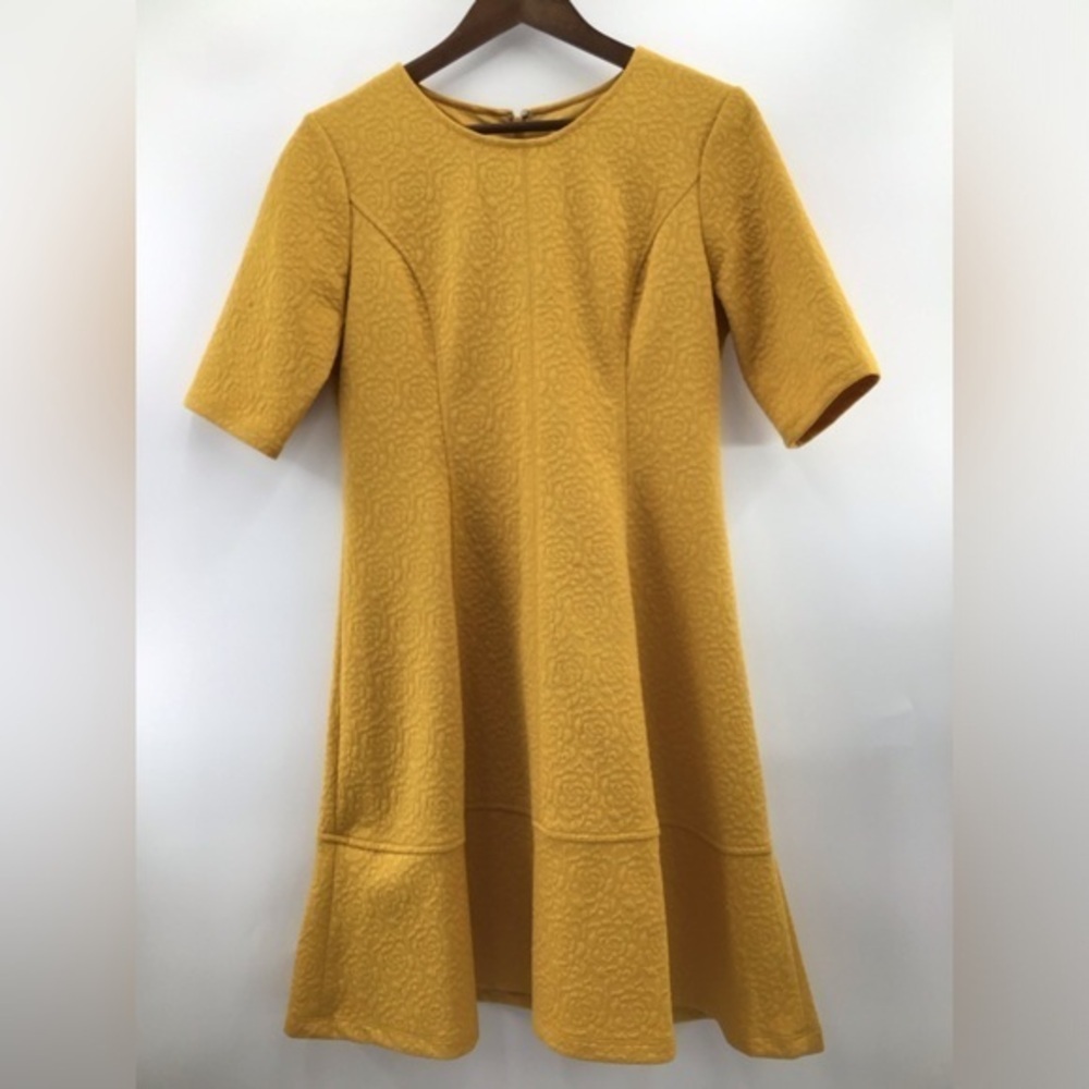 London Times Mustard Yellow Textured Dress